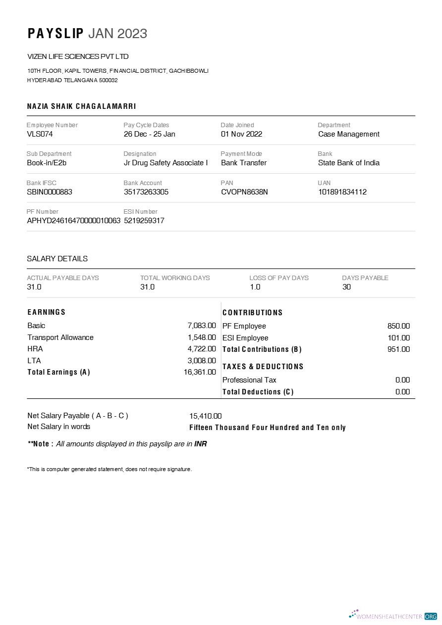 Download Vizen Life Sciences pharmaceutical company payslip template in Word and PDF formats.pdf, 1 Photoshop template